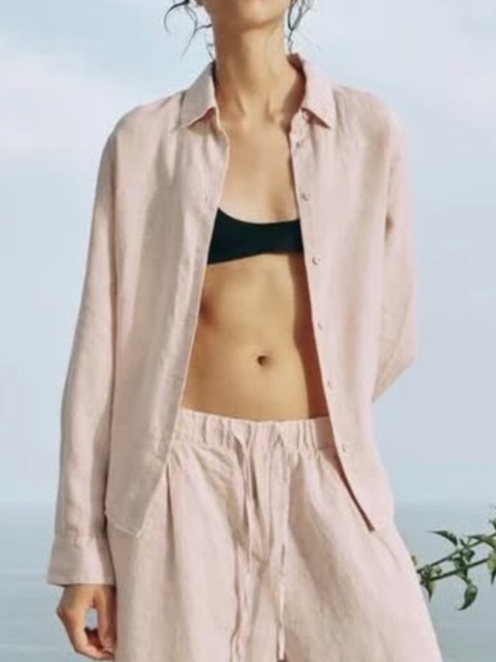 Zara Soft Blush Button-Down linen Shirt